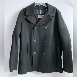 Levi’s Men’s Wool Blend Pea Coat, Large, Black, Dbl Breasted